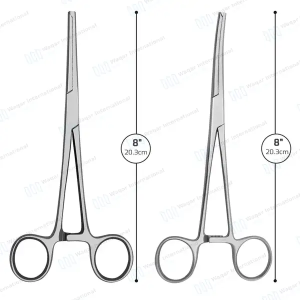 2 Rochester Ochsner Forceps 8″ Straight & Curved 1×2 Teeth Serrated Jaws - surgical instruments manufactured by Waqar International, Sialkot - view 3