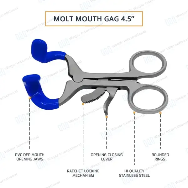 Molt Mouth Gag Blue 4.5″ Dental Surgical - surgical instruments manufactured by Waqar International, Sialkot - view 4