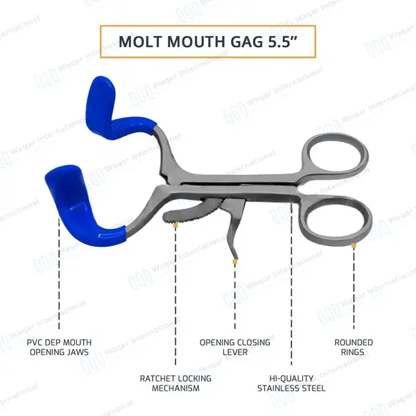Molt Mouth Gag Blue 5.5″ Dental Surgical - surgical instruments manufactured by Waqar International, Sialkot - view 4