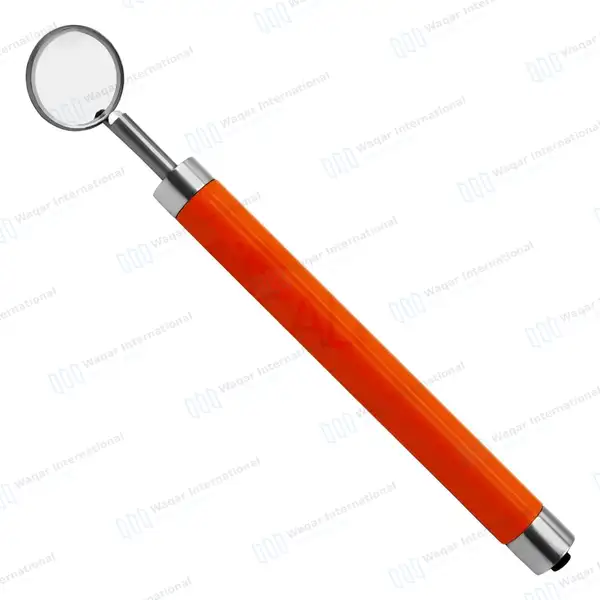 Dental Mirror with Light – Orange Color Handle - surgical instruments manufactured by Waqar International, Sialkot - view 2