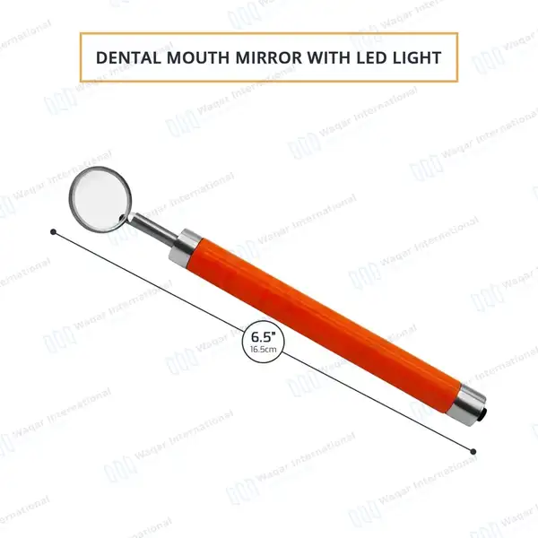 Dental Mirror with Light – Orange Color Handle - surgical instruments manufactured by Waqar International, Sialkot - view 3