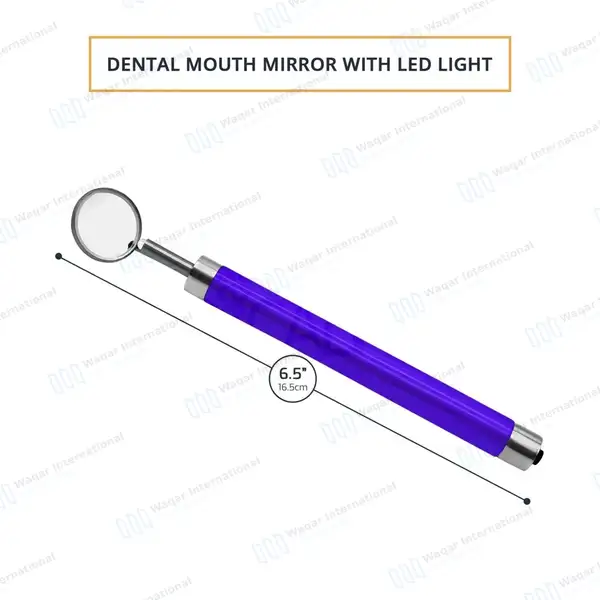Dental Mirror with Light – Purple Color Handle - surgical instruments manufactured by Waqar International, Sialkot - view 3