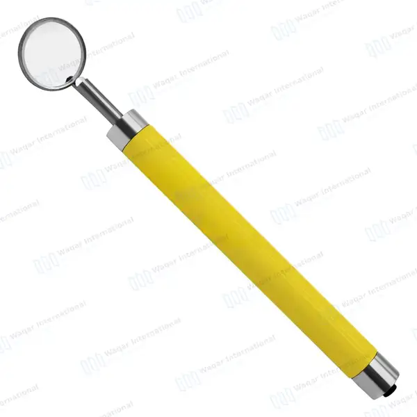 Dental Mirror with Light – Yellow Color Handle - surgical instruments manufactured by Waqar International, Sialkot - view 2