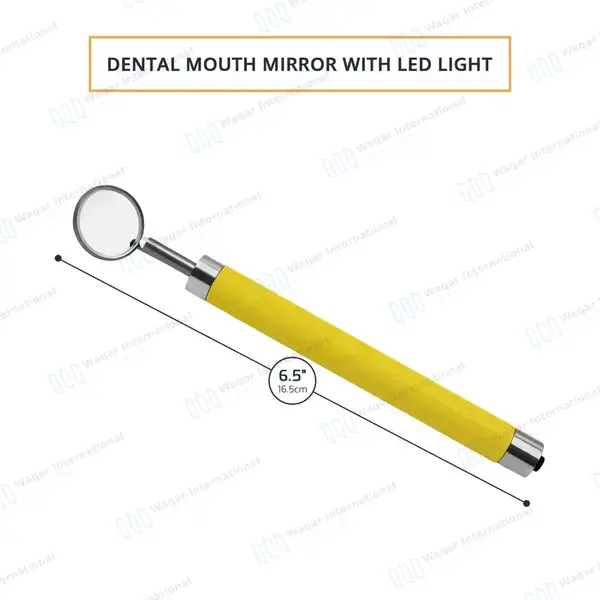 Dental Mirror with Light – Yellow Color Handle - surgical instruments manufactured by Waqar International, Sialkot - view 3