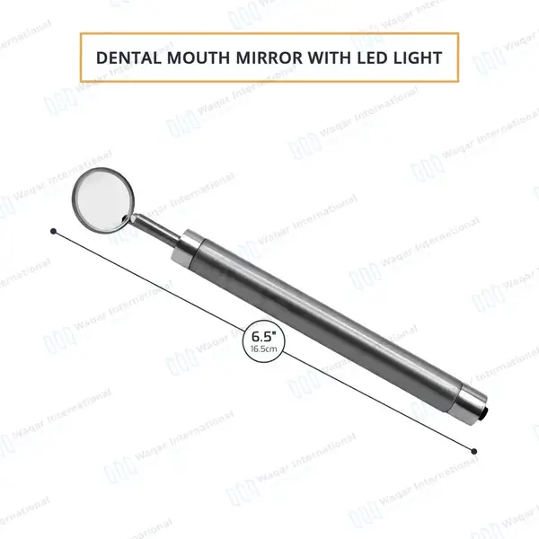 Dental Mirror with Light – Silver Color Handle - surgical instruments manufactured by Waqar International, Sialkot - view 3
