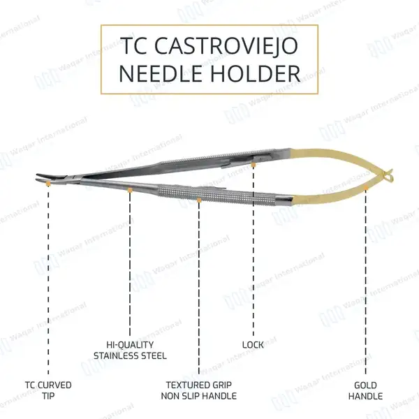 TC Castroviejo Needle Holder 5.5″ Curved Surgical Dental - surgical instruments manufactured by Waqar International, Sialkot - view 4