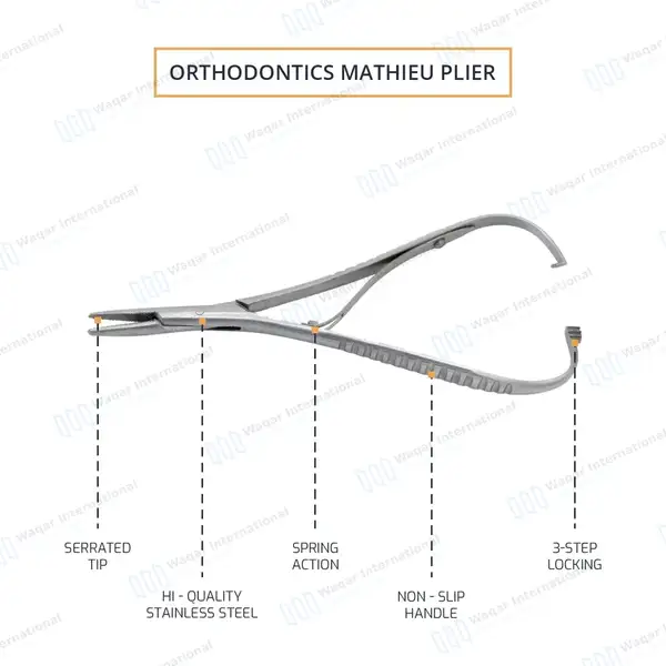 Mathieu Ligature Elastic Placing Plier 5.5″ Wide Tip - surgical instruments manufactured by Waqar International, Sialkot - view 4