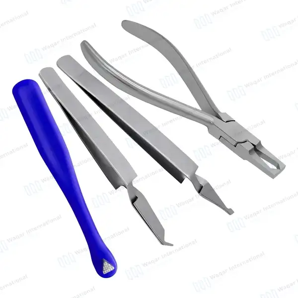 4 Pcs Bracket Removing Plier Bracket Placing Holding Tweezers & Band Puhser Set - surgical instruments manufactured by Waqar International, Sialkot - view 2