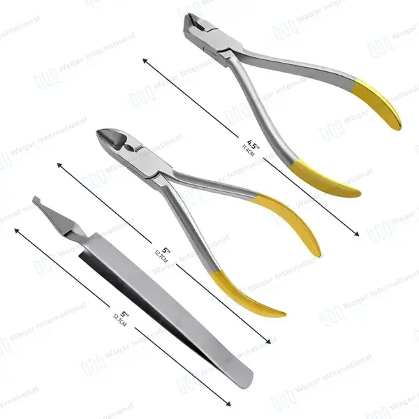 Kit of 3 Bracket Holding Tweezers Distal End Hard Wire Cutter Orthodontic Pliers - surgical instruments manufactured by Waqar International, Sialkot - view 3