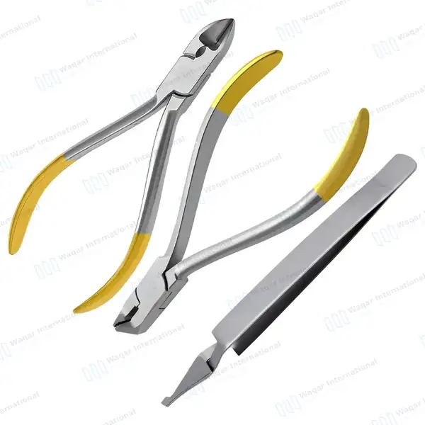 Kit of 3 Bracket Holding Tweezers Distal End Hard Wire Cutter Orthodontic Pliers - surgical instruments manufactured by Waqar International, Sialkot - view 7