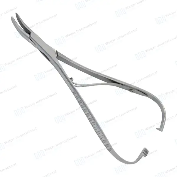 Mathieu Ligature Elastic Placing Plier 5.5″ Curved Serrated Tip - surgical instruments manufactured by Waqar International, Sialkot - view 2