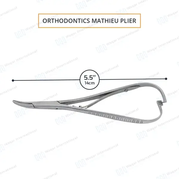 Mathieu Ligature Elastic Placing Plier 5.5″ Curved Serrated Tip - surgical instruments manufactured by Waqar International, Sialkot - view 3