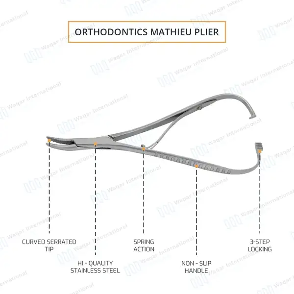 Mathieu Ligature Elastic Placing Plier 5.5″ Curved Serrated Tip - surgical instruments manufactured by Waqar International, Sialkot - view 4