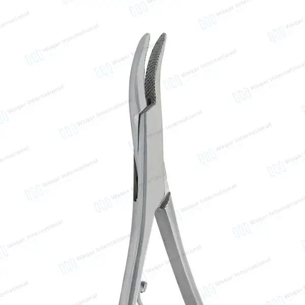 Mathieu Ligature Elastic Placing Plier 5.5″ Curved Serrated Tip - surgical instruments manufactured by Waqar International, Sialkot - view 5