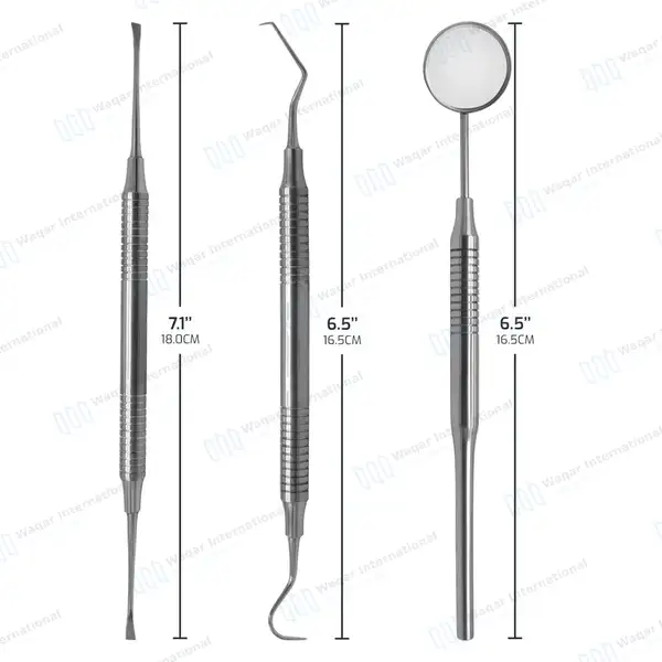 3 Pcs Tartar Calculus Plaque Remover Tooth Scraper Dental Mirror & Probe #5 Set - surgical instruments manufactured by Waqar International, Sialkot - view 3