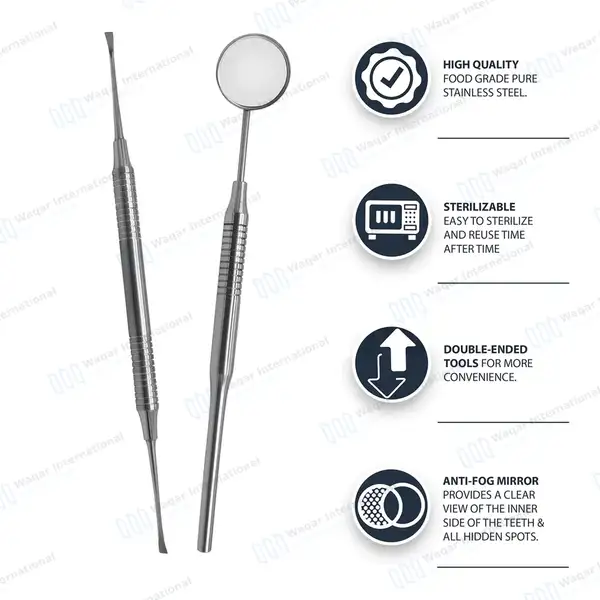 2 Pcs Dental Mouth Mirror Tartar Calculus Remover Tooth Scraper Kit – Hollow - surgical instruments manufactured by Waqar International, Sialkot - view 6