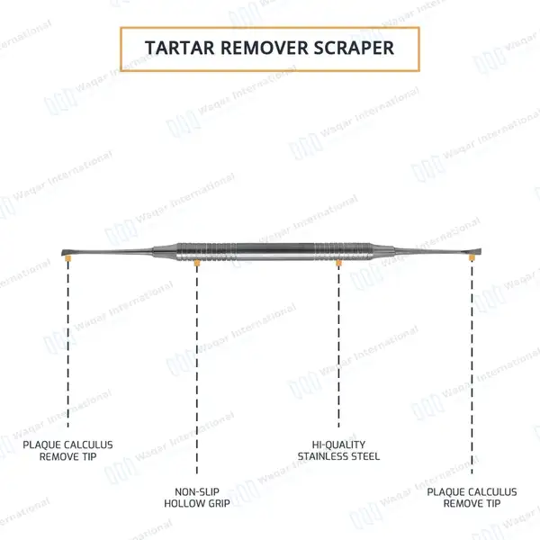 Scaler #12 Tarter Remover Scraper 7 1/2″ Double Ended Hollow Handle - surgical instruments manufactured by Waqar International, Sialkot - view 4