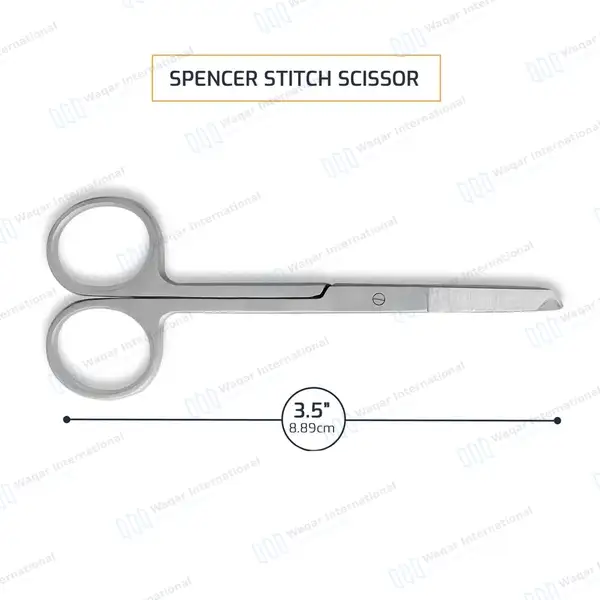 Spencer Stitch Suture Scissors 3.5″ (8.89cm) with Hook Tip - surgical instruments manufactured by Waqar International, Sialkot - view 2