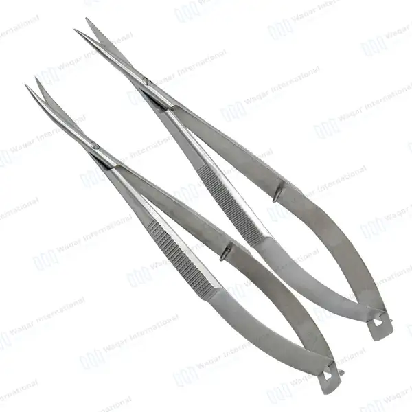 3 Castroviejo Micro Scissors Curved+Straight Tip 4.5″ W/Sterilization Cassette - surgical instruments manufactured by Waqar International, Sialkot - view 2
