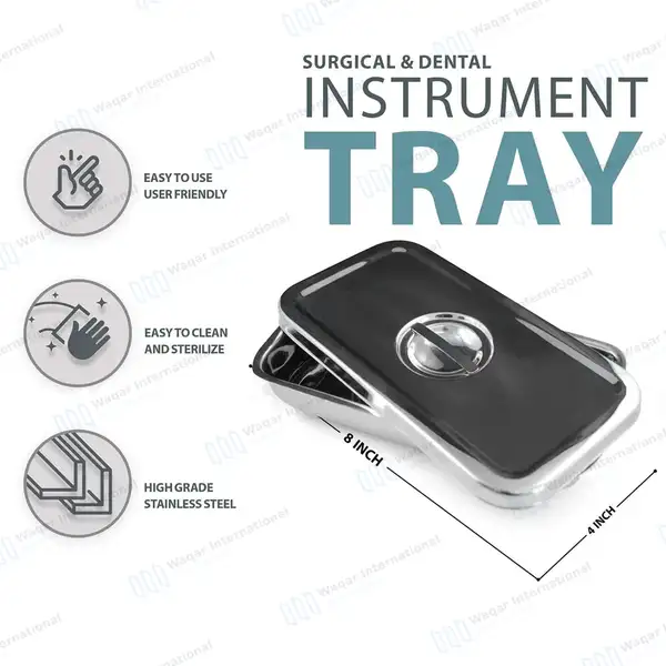 Instrument Tray 8″ x 4″ with Recessed Grip Cover - surgical instruments manufactured by Waqar International, Sialkot - view 3