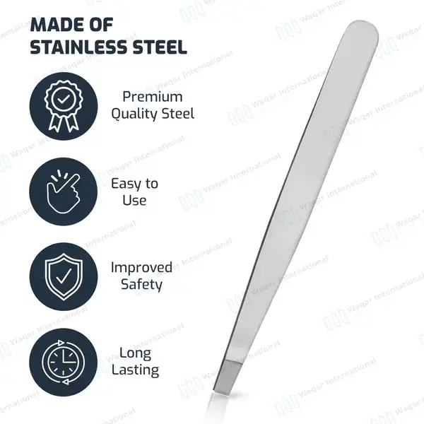 Flat Eyebrow Tweezers 4″ - surgical instruments manufactured by Waqar International, Sialkot - view 7