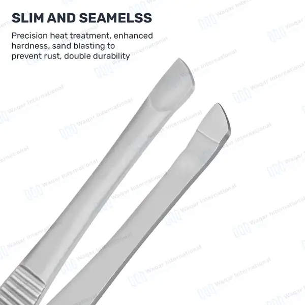 Eyebrow Tweezers 3.5″ Oblique Tip with Non-Slip Grip - surgical instruments manufactured by Waqar International, Sialkot - view 5