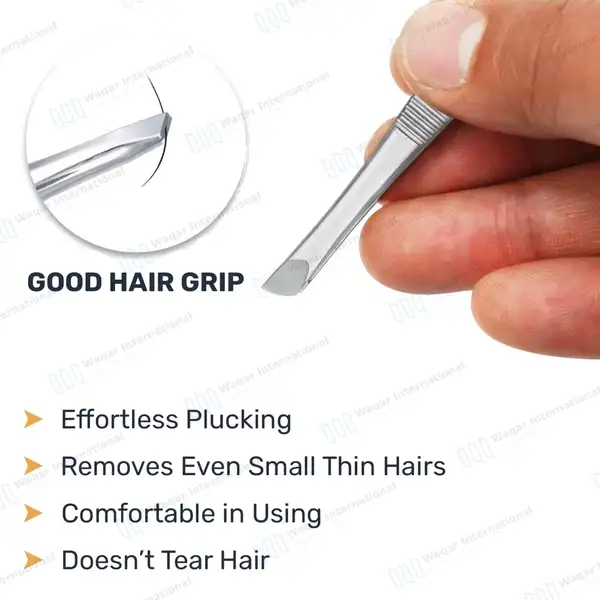 Eyebrow Tweezers 3.5″ Oblique Tip with Non-Slip Grip - surgical instruments manufactured by Waqar International, Sialkot - view 6