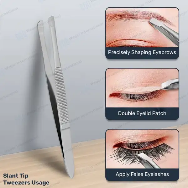Eyebrow Tweezers 3.5″ Oblique Tip with Non-Slip Grip - surgical instruments manufactured by Waqar International, Sialkot - view 8