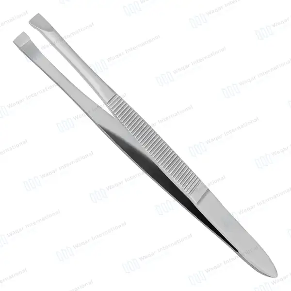 Eyebrow Tweezers 3.5″ Flat Tip with Non-Slip Grip - surgical instruments manufactured by Waqar International, Sialkot - view 2