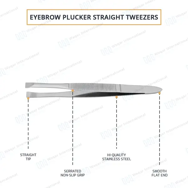 Eyebrow Tweezers 3.5″ Flat Tip with Non-Slip Grip - surgical instruments manufactured by Waqar International, Sialkot - view 4