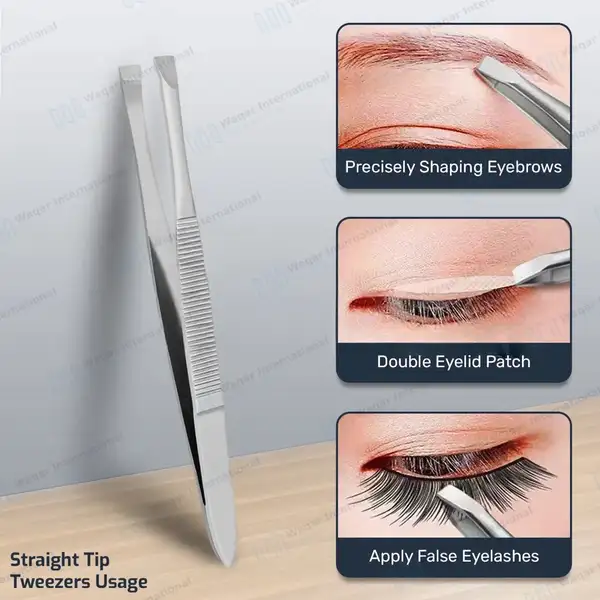 Eyebrow Tweezers 3.5″ Flat Tip with Non-Slip Grip - surgical instruments manufactured by Waqar International, Sialkot - view 6