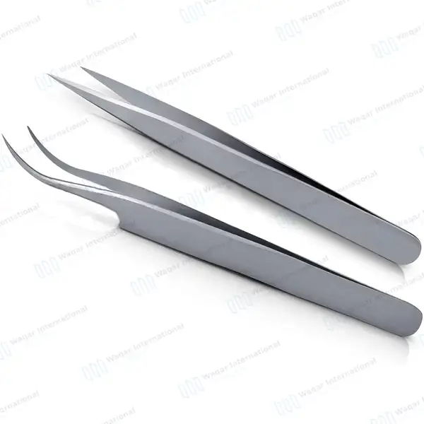 Whole Sale Eyelash Tweezers Strong Curved and Straight Eye Lash Extension Tweezers - surgical instruments manufactured by Waqar International, Sialkot - view 2