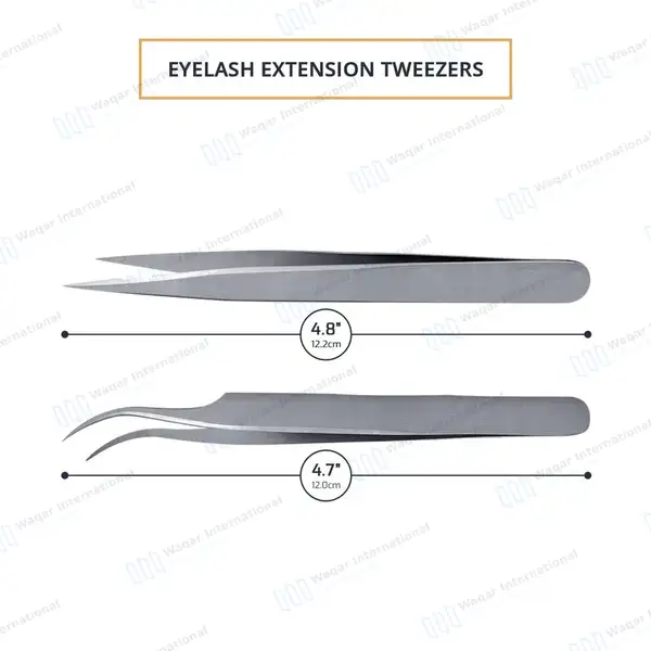 Whole Sale Eyelash Tweezers Strong Curved and Straight Eye Lash Extension Tweezers - surgical instruments manufactured by Waqar International, Sialkot - view 3