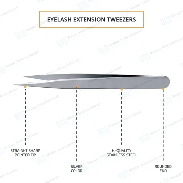 Whole Sale Eyelash Tweezers Strong Curved and Straight Eye Lash Extension Tweezers - surgical instruments manufactured by Waqar International, Sialkot - view 4