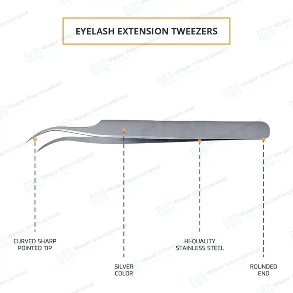 Whole Sale Eyelash Tweezers Strong Curved and Straight Eye Lash Extension Tweezers - surgical instruments manufactured by Waqar International, Sialkot - view 5