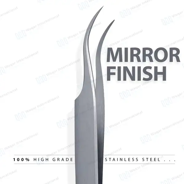 Whole Sale Eyelash Tweezers Strong Curved and Straight Eye Lash Extension Tweezers - surgical instruments manufactured by Waqar International, Sialkot - view 6