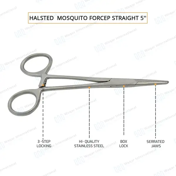 5 Pcs Halsted Mosquito Hemostat Locking Forceps Set 5″ Straight - surgical instruments manufactured by Waqar International, Sialkot - view 4