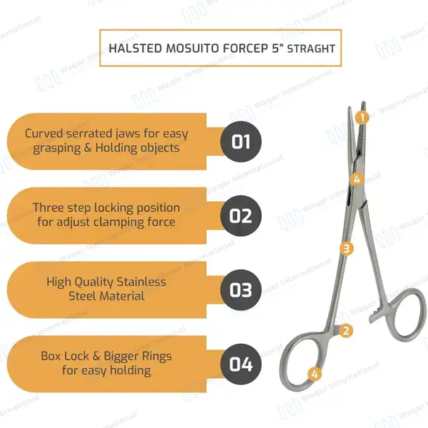 5 Pcs Halsted Mosquito Hemostat Locking Forceps Set 5″ Straight - surgical instruments manufactured by Waqar International, Sialkot - view 9