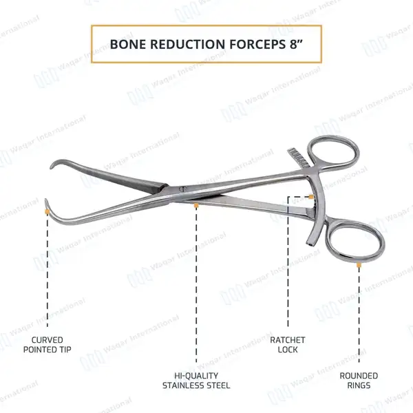 Bone Reduction Forceps 8″ Curved Pointed Tips with Long Ratchet - orthopedic instruments manufactured by Waqar International, Sialkot - view 4