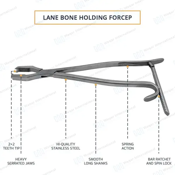 Lane Bone Holding Forceps 13″ with Ratchet - orthopedic instruments manufactured by Waqar International, Sialkot - view 4