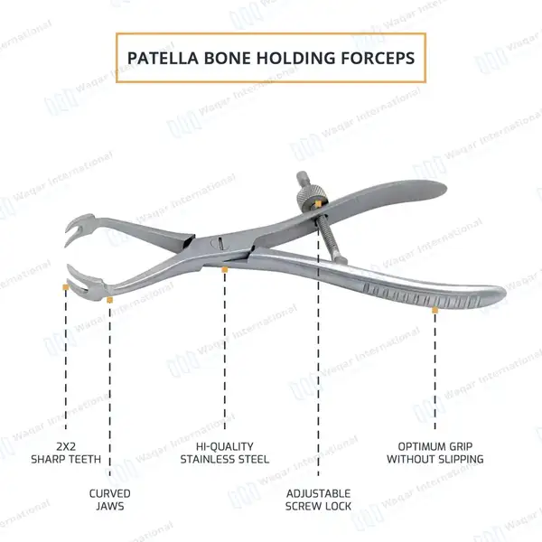Patella Forceps 7″ 2×2 Sharp Teeth with Adjustable Speedlock - orthopedic instruments manufactured by Waqar International, Sialkot - view 4