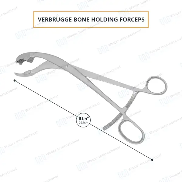Verbrugge Bone Holding Forceps 10.5″ One Serrated Jaw – Curved - orthopedic instruments manufactured by Waqar International, Sialkot - view 3