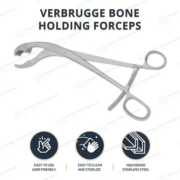 Verbrugge Bone Holding Forceps 10.5″ One Serrated Jaw – Curved - orthopedic instruments manufactured by Waqar International, Sialkot - view 9