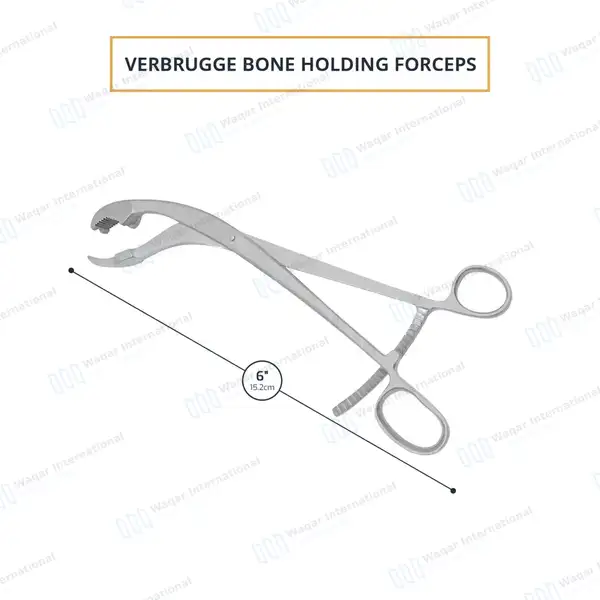 Verbrugge Bone Holding Forceps 6″ One Serrated Jaw – Curved - orthopedic instruments manufactured by Waqar International, Sialkot - view 3