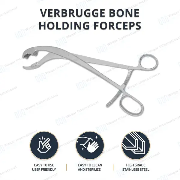 Verbrugge Bone Holding Forceps 6″ One Serrated Jaw – Curved - orthopedic instruments manufactured by Waqar International, Sialkot - view 8