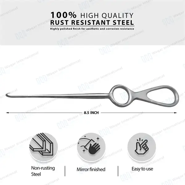 Volkman Bone Hook 8.5″ Sharp with Ring Handle - orthopedic instruments manufactured by Waqar International, Sialkot - view 3