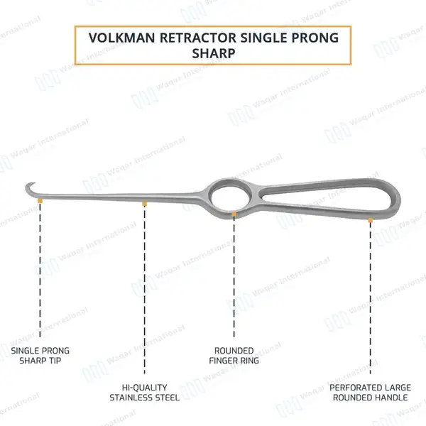Volkman Hook Retractor 8.5″ Sharp 1 Prong with Ring Handle - surgical instruments manufactured by Waqar International, Sialkot - view 4