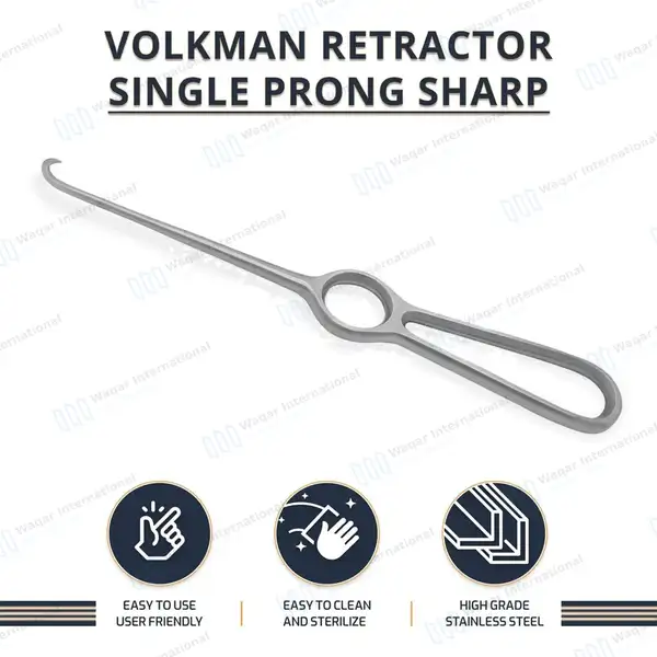 Volkman Hook Retractor 8.5″ Sharp 1 Prong with Ring Handle - surgical instruments manufactured by Waqar International, Sialkot - view 8