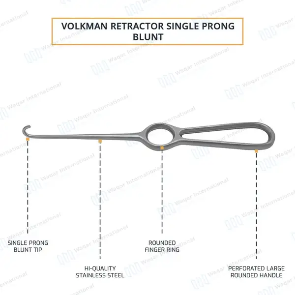 Volkman Hook Retractor 8.5″ Blunt 1 Prong with Ring Handle - surgical instruments manufactured by Waqar International, Sialkot - view 4