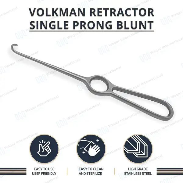 Volkman Hook Retractor 8.5″ Blunt 1 Prong with Ring Handle - surgical instruments manufactured by Waqar International, Sialkot - view 8